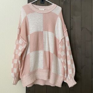 Pink Checkered Oversized Sweater